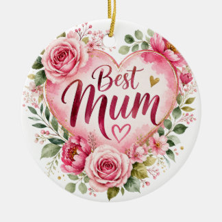 Ornamento De Cerâmica Best Mum Aquarell Blumenherz Design