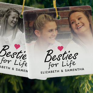 Ornamento De Cerâmica Besties for Life Script Best Friends Forever Photo