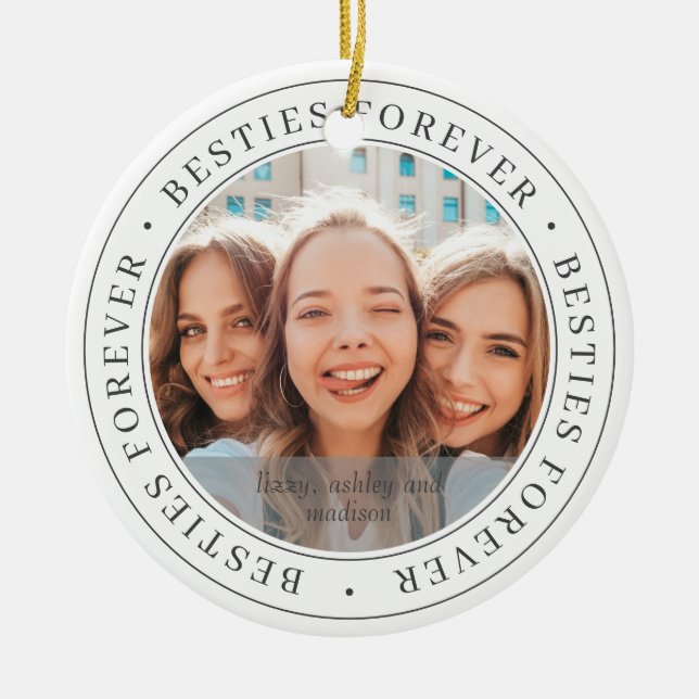 Ornamento De Cerâmica Besties para sempre Foto personalizada simples e m (Frente)