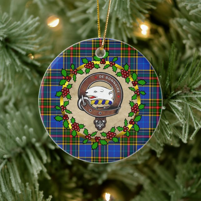 Ornamento De Cerâmica Bethune Clan Crachá e Tartan Personalizado Xmas (Árvore)