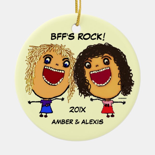 Ornamento De Cerâmica BFF's Rock Cartoon (Frente)