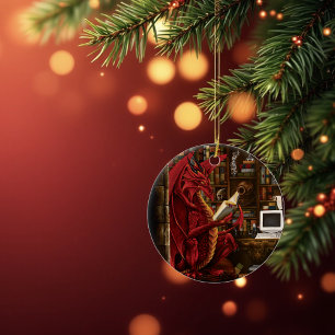 Ornamento De Cerâmica Biblioteca Podcast Dragon