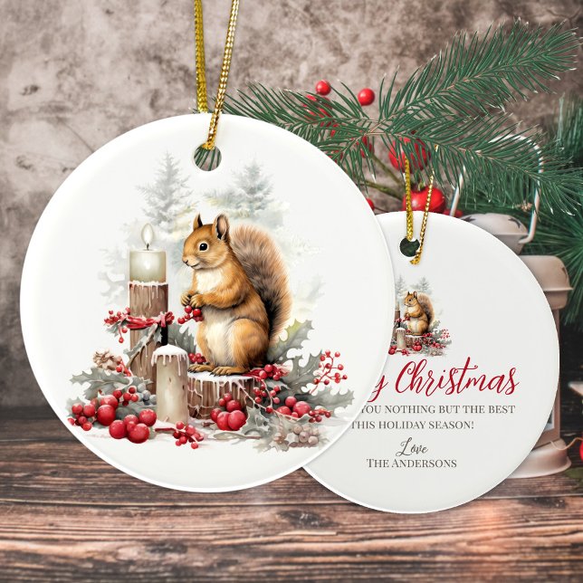 Ornamento De Cerâmica Bicho de Natal bonito, bosque florestal (Cute chipmunk forest woodland personalized Christmas ornament)