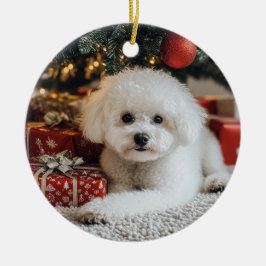 Ornamento De Cerâmica Bichon Christmas