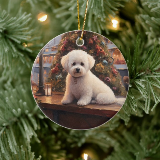 Ornamento De Cerâmica Bichon Frise de Natal Cruise: Férias Pawsome (Árvore)