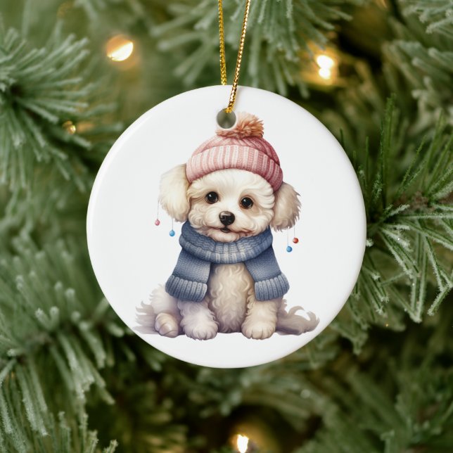 Ornamento De Cerâmica Bichon Frise Dog Art Personalizado (Árvore)