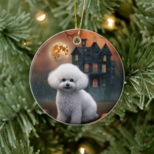 Ornamento De Cerâmica Bichon Frise Halloween Scary