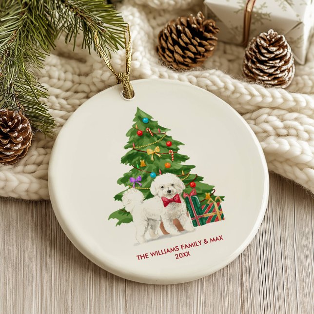 Ornamento De Cerâmica Bichon Frise Personalizado Natal (Criador carregado)