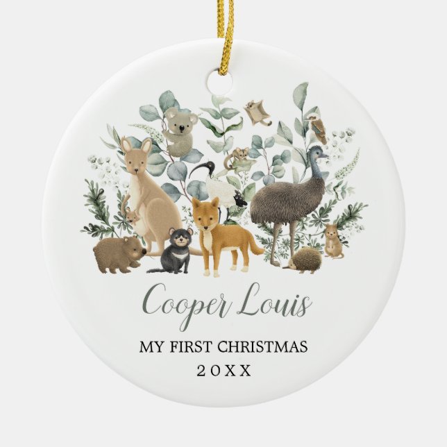 Ornamento De Cerâmica Bichos Aussios Cons Greenery Bebê 1rua Natal (Frente)