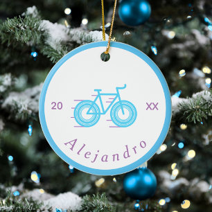 Ornamento De Cerâmica Bicicleta Design de Ciclo Azul e Roxo Personalizad