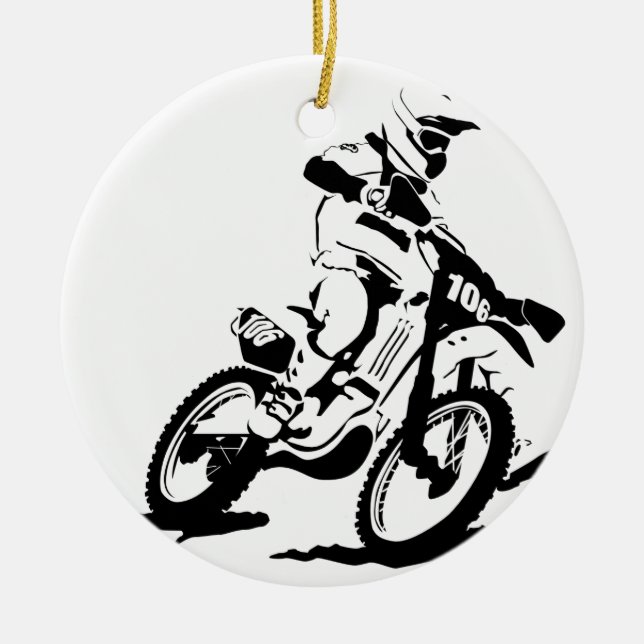 Ornamento De Cerâmica Bicicleta e cavaleiro simples de Motorcross (Frente)