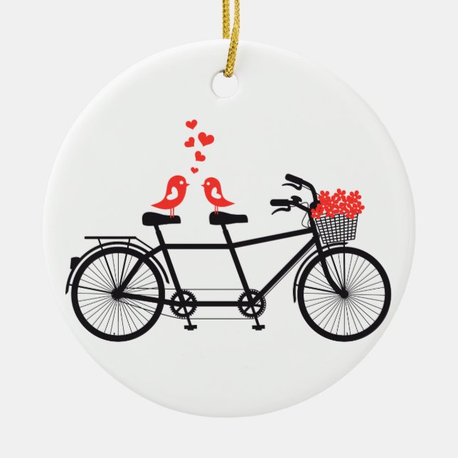 Ornamento De Cerâmica bicicleta em tandem com os pássaros bonitos do (Frente)