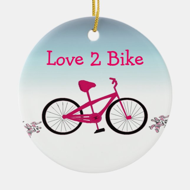 Ornamento De Cerâmica Bicicleta Rosa com Dito Fofo (Frente)