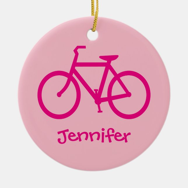 Ornamento De Cerâmica Bicicleta Rosa Quente Personalizada (Frente)