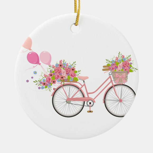 Ornamento De Cerâmica Bicicleta Rosa Whimsical (Frente)