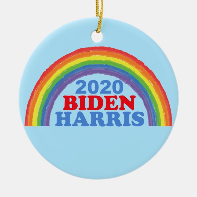 Ornamento De Cerâmica Biden Harris 2020 Rainbow Christmas (Frente)