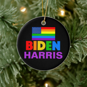 Ornamento De Cerâmica Biden Harris Rainbow Orgulho gay Natal Político