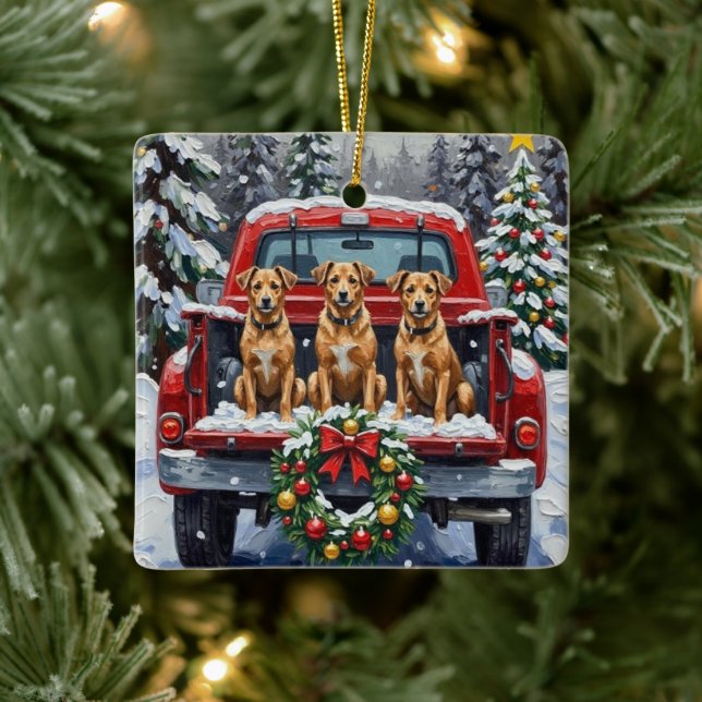 Ornamento De Cerâmica Biewer Terrier Christmas Red Truck Holiday (Árvore)