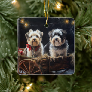 Ornamento De Cerâmica Biewer Terrier Nevado Trineo Navidad Decoração