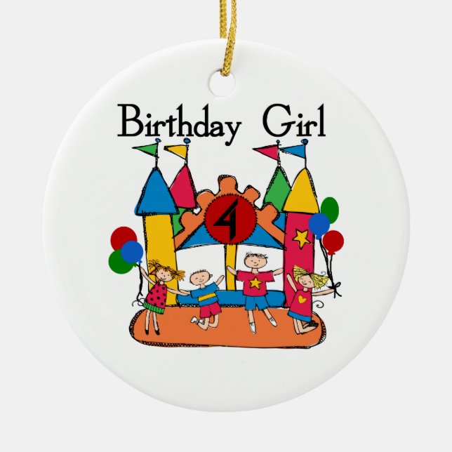 Ornamento De Cerâmica Big Bonde Girl 4th Birthday T-shirts e presentes (Frente)