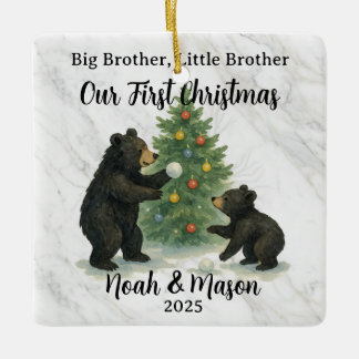 Ornamento De Cerâmica Big Brother Little Brother Bear Custom Christmas