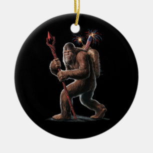 Ornamento De Cerâmica Bigfoot Fogos de Artifício 4 de Julho Bandeira dos
