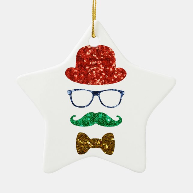 Ornamento De Cerâmica bigode de hipster de natal (Frente)