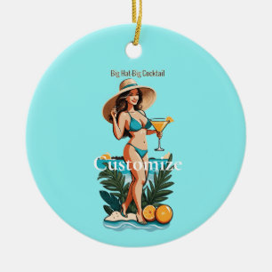 Ornamento De Cerâmica Bikini Babe Big Hat - Grande Coquetel Thunder_Cove