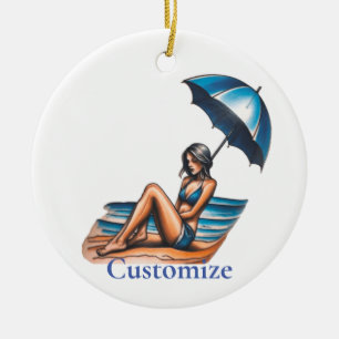 Ornamento De Cerâmica Bikini Girl Beach Nápoles Thunder_Cove