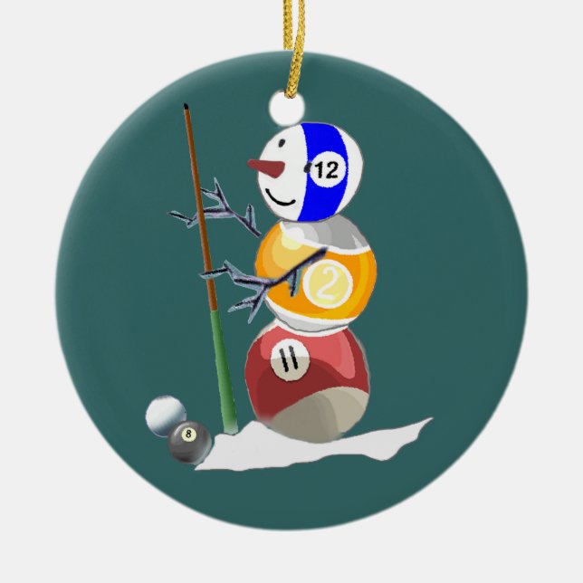 Ornamento De Cerâmica Billiard Ball Snowman (Frente)