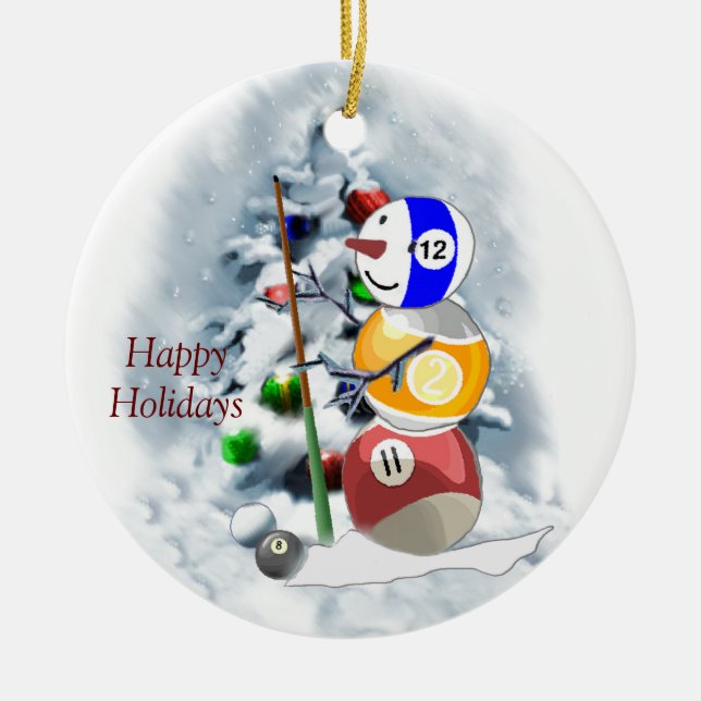 Ornamento De Cerâmica Billiards Ball Snowman Natal (Frente)