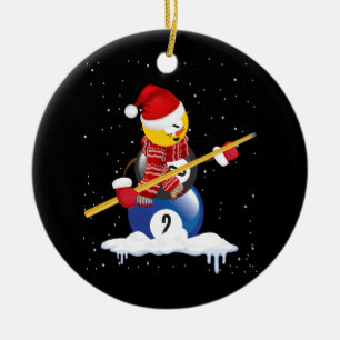 Ornamento De Cerâmica Billiards Feliz Natal Snowman com Mesa Piscina