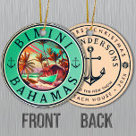 Ornamento De Cerâmica Bimini Bahamas âncora Viagem de pesca Barco Vintag<br><div class="desc">Bimini Bahamas design Tropical Retro Sunset. Encaixe-se na nostalgia de Bimini com nossa lembrança vintage, projetada especificamente para férias à beira-mar. Lembrando de uma era passada, este design encapsula a tranquilidade e beleza da enseada, servindo como um belo lembrete de sua fuga ao lado da praia. Você pode personalizar e...</div>