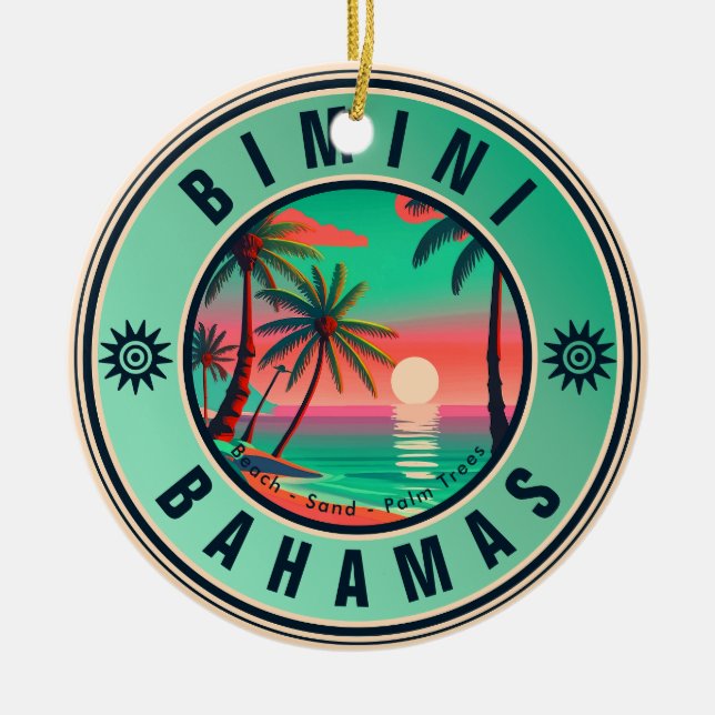 Ornamento De Cerâmica Bimini Bahamas Retro Sunset Viagem Souvenir 1950 (Frente)