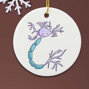 Ornamento De Cerâmica Biologia Celular do Neurônio Roxo Natal 