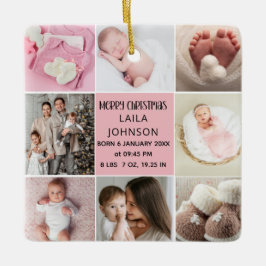 Ornamento De Cerâmica  Birth Announcment Personalize 8 Photo christmas
