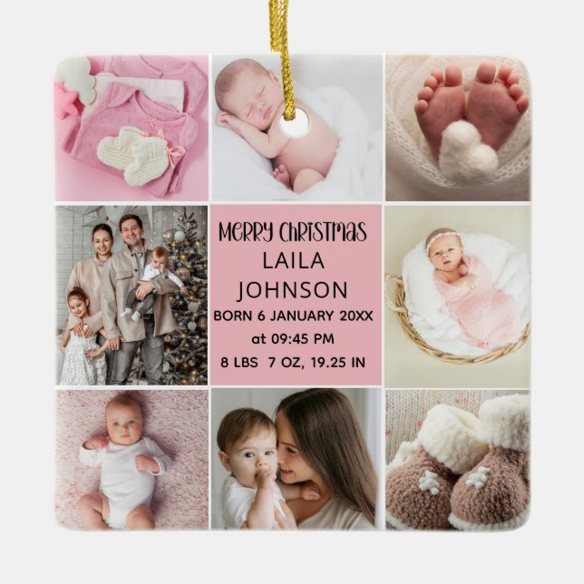 Ornamento De Cerâmica  Birth Announcment Personalize 8 Photo christmas (Frente)