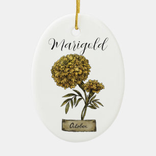 Ornamento De Cerâmica Birthday Marigold, Barrafa de Nascimento, OUTUBRO