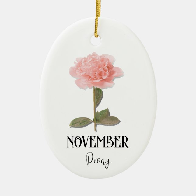 Ornamento De Cerâmica Birthday NovEMBER Birthday Peony Rosa (Frente)