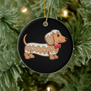 Ornamento De Cerâmica Biscoito de gengibre de Natal do cachorro salsicha