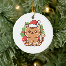 Ornamento De Cerâmica Biscoito de Natal de Gato de Pão de Mel de Desenho
