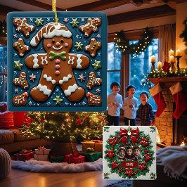 Ornamento De Cerâmica Biscoito de Natal Nevando Personalizável
