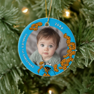 Ornamento De Cerâmica Biscoito Monstro Bebê 1º Natal Foto Cerâmica