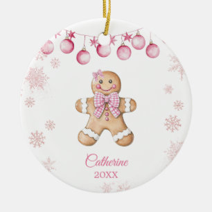 Ornamento De Cerâmica Biscoitos de Aniversário Menina Floco de Neve Rosa