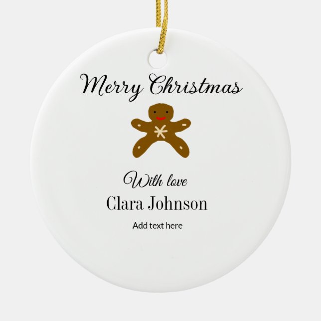 Ornamento De Cerâmica Biscoitos marrons de Natal felizes adicionam nome  (Frente)