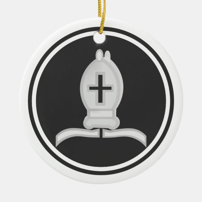 Ornamento De Cerâmica Bishop branco Xadrez (Frente)