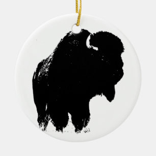 Ornamento De Cerâmica Bison Buffalo, Pop de Arte Negra