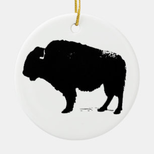 Ornamento De Cerâmica Bison de Búfalo de Pop Preto e Branco