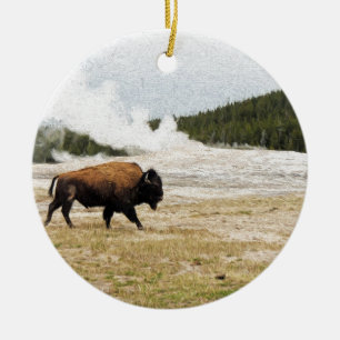 Ornamento De Cerâmica Bisonte e fiel velho