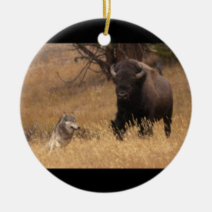 Ornamento De Cerâmica Bisonte & lobo de Bull